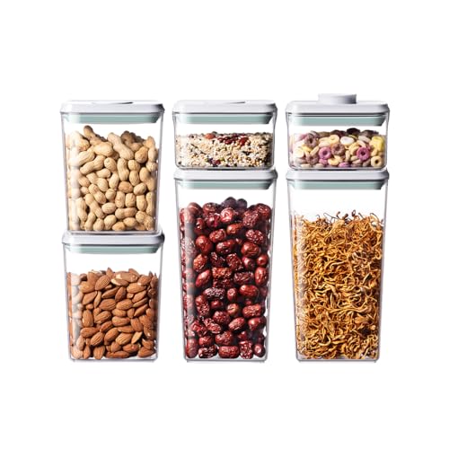 Pop Food Storage Containers Set, 6Pcs Airtight Containers with Lids for Kitchen Pantry Organizers and Storage,One Button Opening BPA-Free Food Containers for Cereal Flour Sugar(0.6, 1.3, 1.9Qt)*2 - color: 6 Pcs