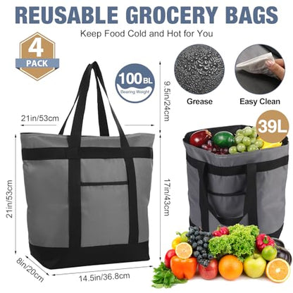 Pickmesh Large Insulated Cooler Bag with Thermal Foam Insulated Grocery Bags for Shopping Food Delivery