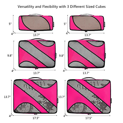 BAGAIL 6 Set Packing Cubes,Travel Luggage Packing Organizers - color: The Fushcia, style: 6 Set