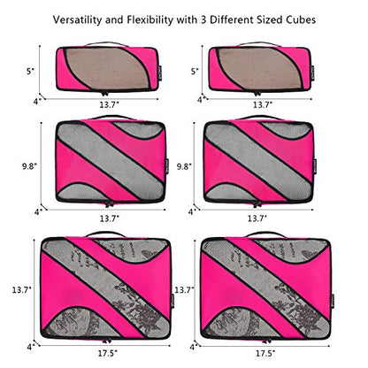 BAGAIL 6 Set Packing Cubes,Travel Luggage Packing Organizers - color: The Fushcia, style: 6 Set