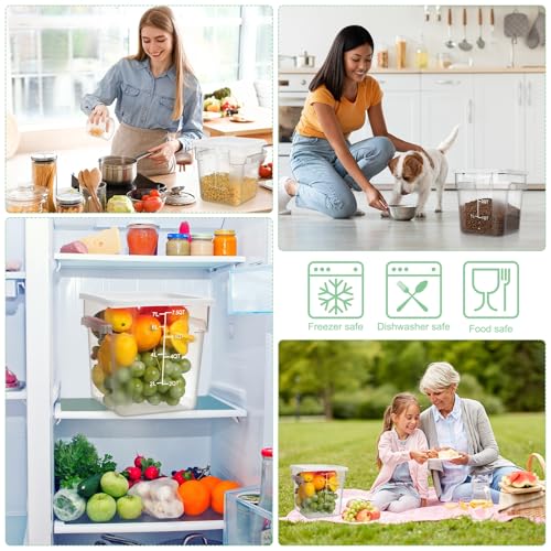 Lallisa 4 Pcs 8qt & 4qt Clear Food Storage Containers with Lids Handles and Scales, Stackable Plastic Square Food Storage Containers for Dough Proofing Baking Kitchen Restaurant(White) - color: White
