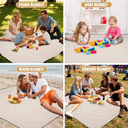 G GOOD GAIN Waterproof Picnic Blanket, 79"x79" Extra Large Beach Mat for 6 to 8 Adults, Machine Washable Outdoor Blanket for Camping, Grass, Park, Camping, Concerts, MiddleSand - color: Middlesand