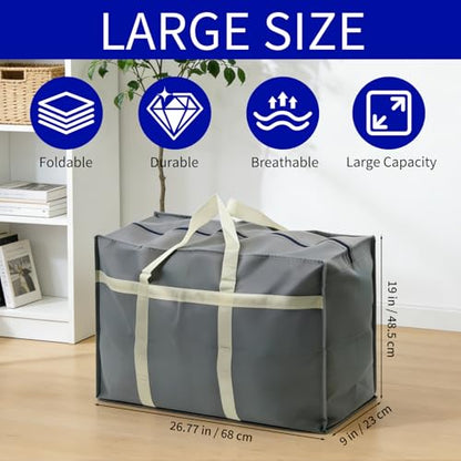 6 Pack Moving Bags, Sturdy Packing Bags for Moving with Handles, Zippers, Foldable Storage Totes for Clothes, College and Dorm, Gray, 26.77 x 9 x 19 in