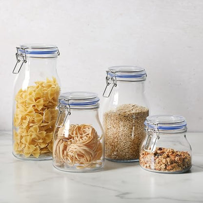 Sur La Table Lyon Court 4-Piece Glass Canister Set with Airtight Trigger Clamp Lids, Clear – 71 oz, 54 oz, 37 oz & 22.5 oz Sizes, Rubber Gasket Seal, Dishwasher Safe Food Storage Jars - size: Set of 4 (71 oz, 54 oz, 37 oz & 22.5 oz)