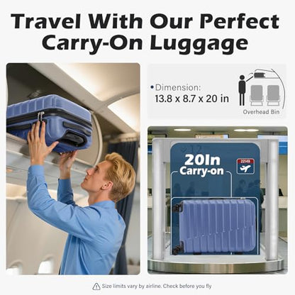 Coolife Carry On Luggage Airline Approved with Spinner Wheels, Hard Shell Suitcase TSA Lock Lightweight Travel Luggage 20-inch,Blue - color: blue, size: Small(20in)
