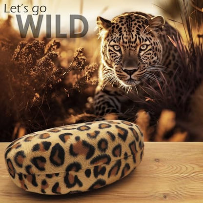 MyEyeglassCase® Large Hard Sunglasses Case | fits Large curved Sunglasses, with microfiber bag and cleaning cloth - color: Leopard Brown2