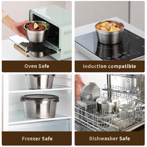 316L Stainless Steel Food Storage Containers with Lids, 11.5oz/20oz 34oz/71oz Airtight Metal Meal Prep Containers,Bento Lunch Box for Kitchen, Picnic & Camping（340 ml/600 ml/1000 ml/2100 ml）
