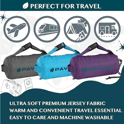 PAVILIA Travel Blanket Airplane Compact with Bag, Lightweight Soft Fleece Plane Blanket Long Flights, Camping Road Trips, Packable Travel Gift Essentials with Luggage Backpack Strap, 65x40, Black - color: Black