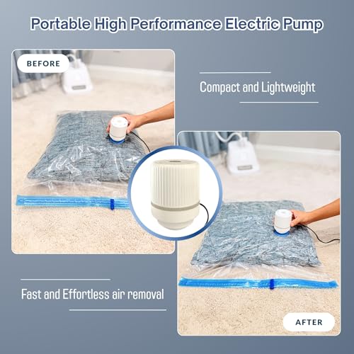 35 Pack Vacuum Storage Bags With Electric Pump, Compression Space Saver for Comforter, Bedding, Blanket Storage, Vacuum Seal Bags for Clothing, Luggage and Closet Organizer