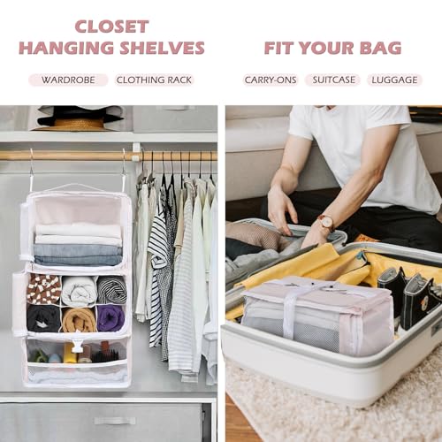 Surblue Hanging Shelves Travel Storage Bag Compression Packing Cube for Suitcase Collapsible with Extension Layer Large Capacity, Pink,XL - color: A-Pink, size: XL 13*10.2*23.2in