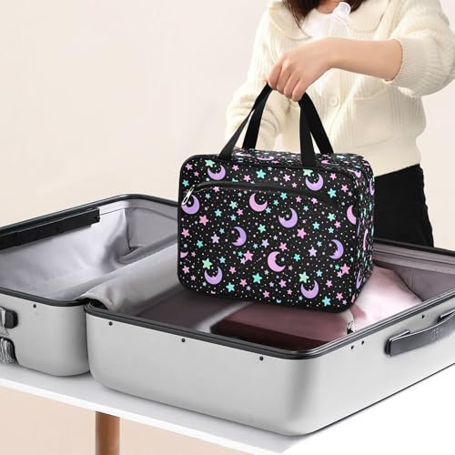 MNSRUU Hanging Toiletry Bags for Women Travel, Crescents and Stars Toiletry Organizer Portable Travel Toiletry Bags Clear Wash Bags Makeup Bag Cosmetic Bag - color: Cartoon 164