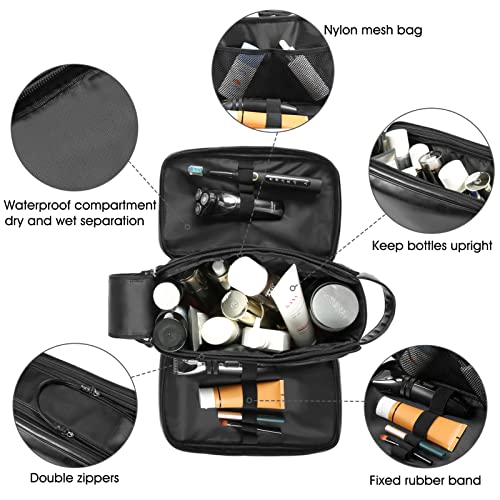 Personalized Leather Travel Toiletry Bag for Men, Large Travel Bathroom Shaving Dopp Kit, Large Cosmetic Bag Waterproof - color: Black