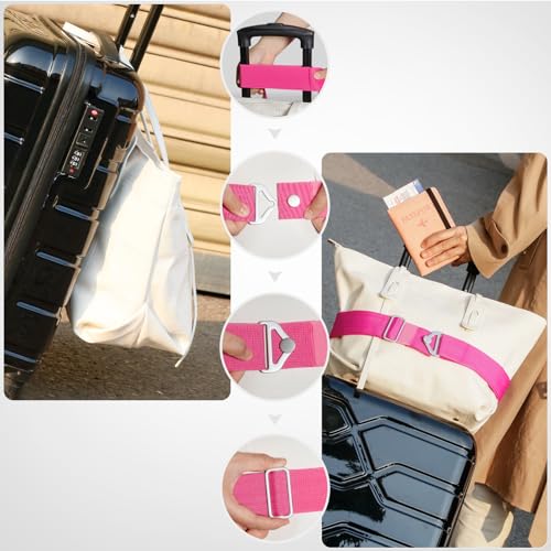 TOOVREN 2-in-1 Travel Belt for Luggage Straps Add a Bag Bungees Suitcase Luggage Strap Over Handle Suitcases Belt for Carry On Bag Adjustable Backpack Attachment Airport Travel Accessories Rose - color: Rose