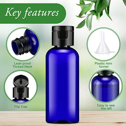 Eccliy 100 Pack 2 oz Plastic Bottles Travel Lotion Bottle Squeeze Container Plastic Bottles with Caps Small Travel Empty Refillable Toiletry Containers for Liquid Lotion Creams with 5 Funnels(Blue) - color: Blue, size: 2 oz