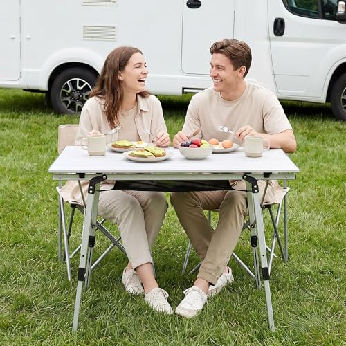 Portable Camping Table with Adjustable Hight Legs, Lightweight Aluminum Folding Beach Table with Mesh Net,Carrying Bag for Outdoor Cooking, Picnic, Beach, Backyards, BBQ and Party - color: Sliver Grey-90cm