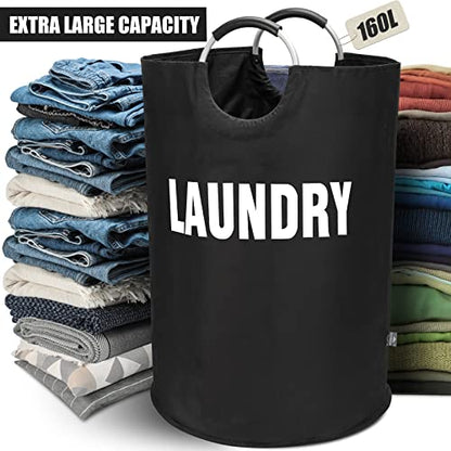DOKEHOM 160L XX-Large Laundry Basket (7 Colors), Collapsible Laundry Bag, Foldable Laundry Hamper, Folding Washing Bin (Black, XXL) - color: Black, size: 160L