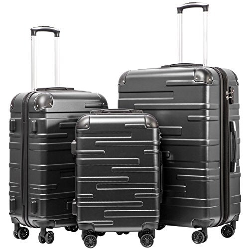 Coolife Hardside Luggage 3 Piece Set with TSA Lock, Spinner Wheels, Telescopic Handle, Lightweight Travel Suitcases (Grey, 3 piece set) - color: Grey, size: 3 Piece Set