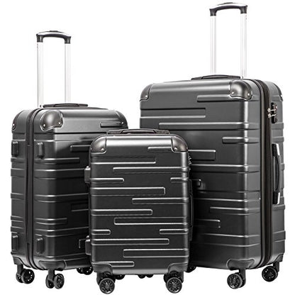 Coolife Hardside Luggage 3 Piece Set with TSA Lock, Spinner Wheels, Telescopic Handle, Lightweight Travel Suitcases (Grey, 3 piece set) - color: Grey, size: 3 Piece Set