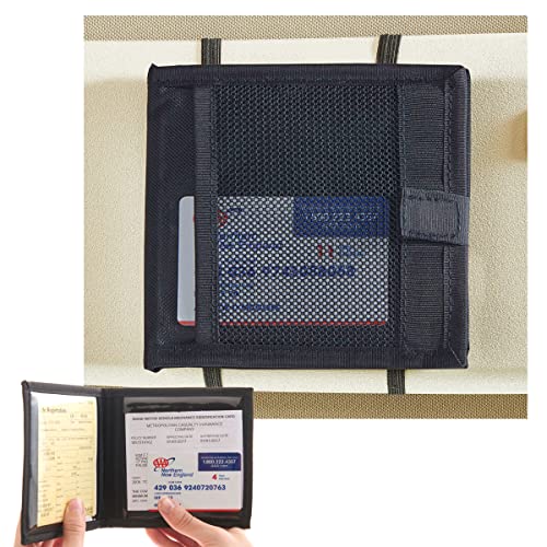 High Road Car Registration and Insurance Card Holder for Sun Visor, Glove Box or Console with 2 Clear Hidden Car Document Pockets - color: Black