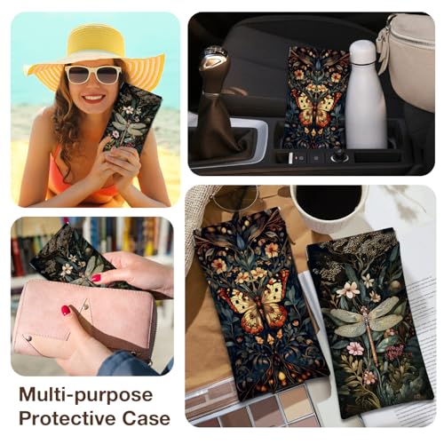 Eyeglasses Sunglasses Case PU Soft Squeeze Top Glasses Pouch for Women Men,Animal Pattern Portable Anti Scratch - color: Brown-dragonflie02