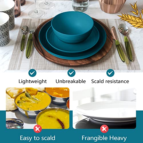 Teivio 32-Piece Kitchen Plastic Wheat Straw Dinnerware Set, Service for 8, Dinner Plates, Dessert Plate, Cereal Bowls, Cups, Unbreakable Colorful Plastic Outdoor Camping Dishes, Dark Blue - color: Dark Blue