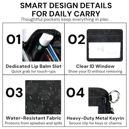 Keychain Wallet for Women Mini Zip Card Holder with ID Window Coin Purse Detachable Wristlet Small Wallets Black Leopard - color: Black Leopard