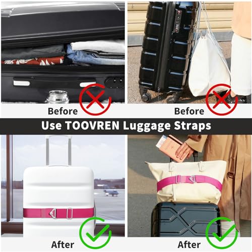 TOOVREN 2-in-1 Travel Belt for Luggage Straps Add a Bag Bungees Suitcase Luggage Strap Over Handle Suitcases Belt for Carry On Bag Adjustable Backpack Attachment Airport Travel Accessories Rose - color: Rose