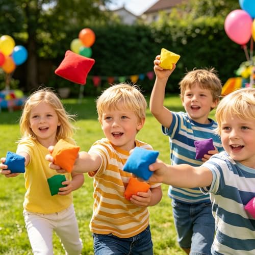 Mini Tossing Bean Bags - High Density Seam Stitchs, Bright Multi Colour Handheld Set, Portable Throwing Competition Prop, Compact Travel Friendly Geometry | Play Kit for Families & Schools