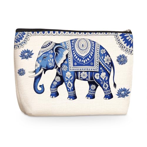 Wenboco Blue Elephant Makeup Bag, Cute Travel Makeup Case Cosmetic Bags for Women, Portable Pouch Purse Travel Essentials Toiletries Accessories, Christmas Birthday Gifts for Women, Elephant Gifts - color: Multicolor 1518