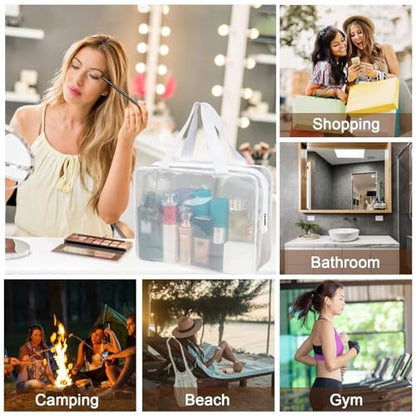 APREUTY Clear Makeup Bags, TSA Approved 6 Pcs Cosmetic Makeup Bags Set Clear PVC with Zipper Handle Portable Travel Luggage Pouch Airport Airline Vacation Organization (Bright White) - color: Bright White-6PCS (Large+Medium+Small)