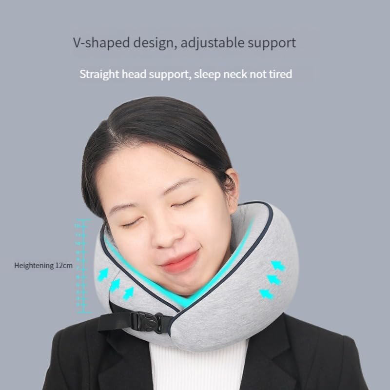 Travel Pillow 100% Pure Memory Foam Neck Pillow, Comfortable & Breathable Cover, Machine Washable, Airplane Travel Kit with 3D Contoured Eye Masks, Earplugs (Grey) - color: Grey