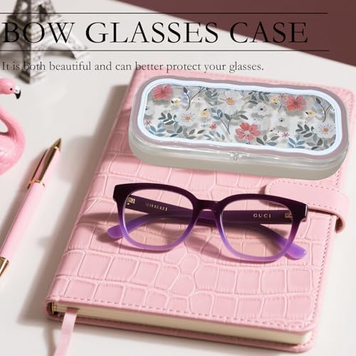 Cute hard shell bow glasses case cat transparent glasses case sunglasses glasses Size is 6.9 x 3.2 x 1.2inches - color: Case -Flower