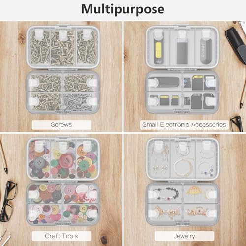 FYY Weekly Pill Organizer with Labels,8 Compartments Travel Daily Pill Case Airtight Moistureproof Large Pill Box to Hold Vitamins, Fish Oil, Supplements,Cotton Swab and Bandages-Grey - color: Grey