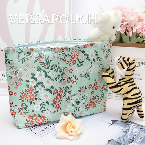 PAZIMIIK Makeup Bag Large Cotton Zipper Pouch for Purse Travel Canvas Make Up Organizer for Women Cosmetic,Brocade Green - color: Brocade Green