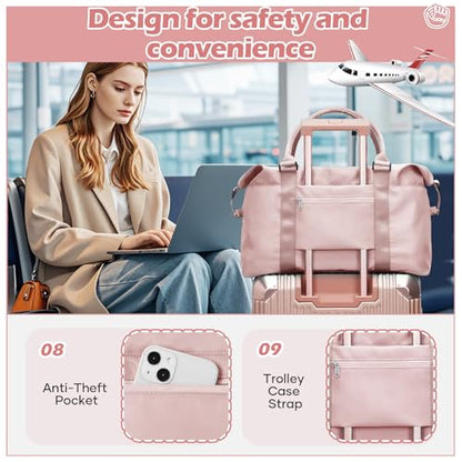 Pink Gym Bag with Wet Pocket, Foldable Travel Duffle Bag Carry On Weekender Bags for Women, Waterproof Overnight Bag for Travel, Gym, Yoga - color: X-Pink