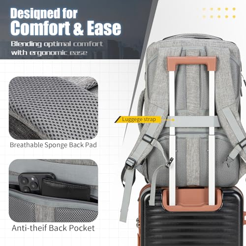 42L Travel Backpack with 4 Packing Cubes, TSA Friendly Flight Approved Carry-On Bag with USB Charging Port, Water-Resistant Weekender Business Backpack for Men Women, Fits 17.3" Laptop(Grey) - color: Grey