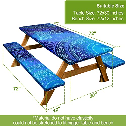 Picnic Table Cover with Bench Covers 6FT 3 Pcs Waterproof Windproof Aesthetic Camping Tablecloth with Drawstring Bag, Fitted for 6 Foot Rectangle Tables and Seats, 72 inch, Dark Blue Green - color: Dark Blue Green