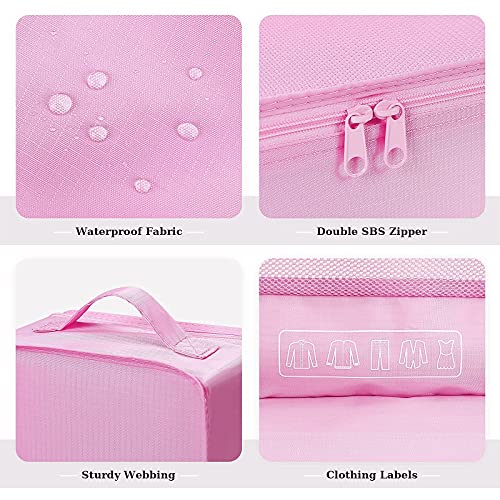 Mossio 6 Set Packing Cubes with Shoe Bag - Lightweight Travel Luggage Suitcase Organizers - color: Pink