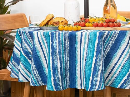 YiHomer Indoor Outdoor Tabletop for Spring Summer Decorations, Picnics and Dinner Parties - Stain and Water Resistant, Crayon Art (Ocean), Tablecloth, 60" Round - size: 60" (Round)