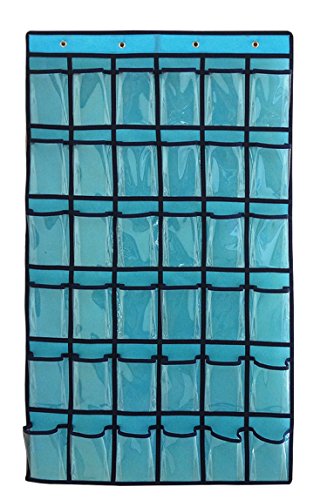 Over Door Hanging Closet Underwear Sock Storage Cell Phone Jewelry Organizer Clear Pockets (BLUE, 36 POCKETS) - color: BLUE
