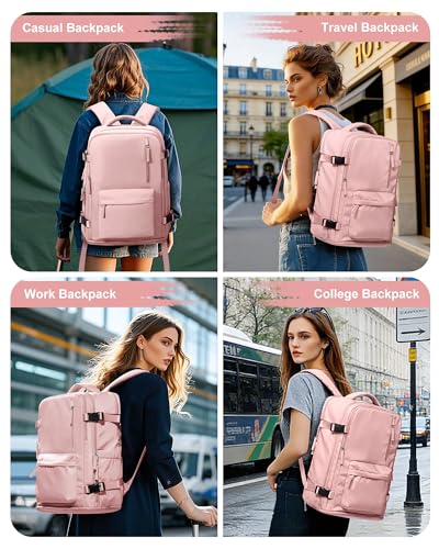 VGCUB Large Travel Backpack Bag for Women Men,Carry on Backpack,17 Inch Laptop Business Work Waterproof Backpack with Laptop Compartment,Person Item Flight Approved,Mochila de Viaje,Pink - color: Pure Pink, style: Large