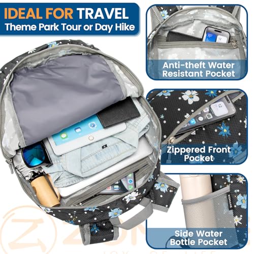 ZOMAKE Ultra Lightweight Packable Backpack 25L - Foldable Hiking Backpacks Water Resistant Small Folding Daypack for Travel(Black,Floral pattern) - color: Black,floral Pattern