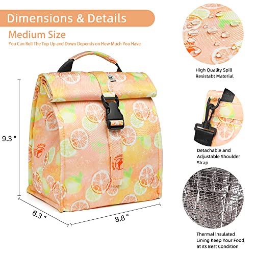 SUNNY BIRD Insulated Lunch Bag Rolltop Lunch Box Tote Bag for Women, Men, Adults and Teens (Grapefruit Pink) - color: Grapefruit Pink