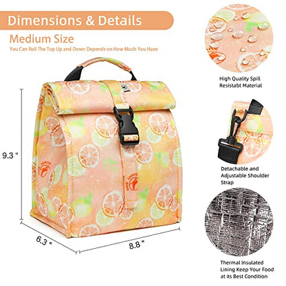 SUNNY BIRD Insulated Lunch Bag Rolltop Lunch Box Tote Bag for Women, Men, Adults and Teens (Grapefruit Pink) - color: Grapefruit Pink