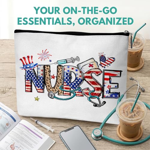 Nurse Graduation Gifts for Women, Nurse Medical Makeup Bag Appreciation Birthday Gifts for Nurses, 250th Anniversary 4th of July Cosmetic Pouch Bags with Zipper - B02 - style: American Flag