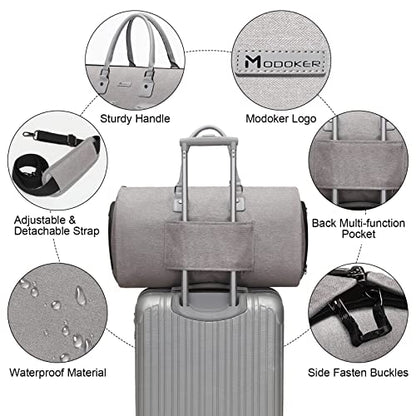 Modoker Convertible Garment Bag with Shoulder Strap, Carry on Garment Duffel Bag for Men Women - 2 in 1 Hanging Suitcase Suit Travel Bags, Light Grey - color: Light Grey