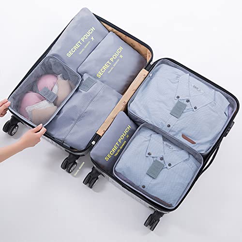 7 Set Packing Cubes for Suicase Packing Organizers Travel Luggage Organizers with Shoes Bag for Suitcase Travel Accessories, Grey - color: Grey