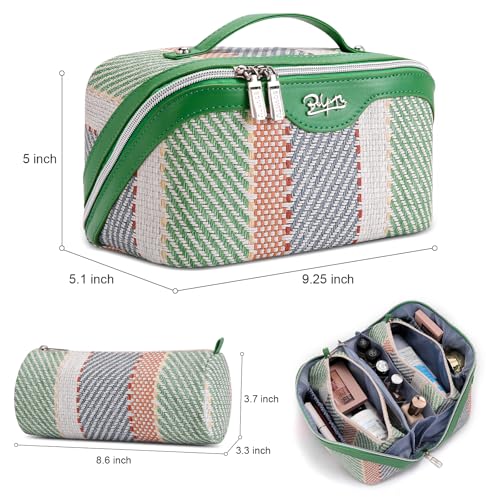 BOYATU Travel Makeup Bag Cosmetic Bag for Women: 3 Pcs Set Make up Bag with Compartments - Waterproof Vegan Leather Toiletry Bags with Handle - Makeup Organizer for Travel Essentials(C-2-Green) - color: C-2-Green