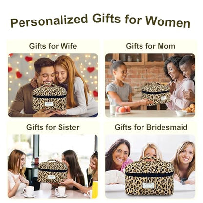 GISMTR 3Pcs Makeup Bag Cotton Quilted Travel Cosmetic Bag Cute Floral Makeup Pouch Large Toiletry Bag for Women Girls - color: Brown leopard print