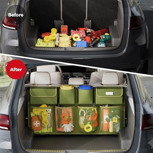 SURDOCA Car Trunk Organizer, LARGE CAPACITY Car Storage Bag with 8 Pockets, 7X Upgraded Trunk Storage Organizer for Car, SUV, Truck, MPV | for SUV - color: ArmyGreen, size: L-35.5x18.2in
